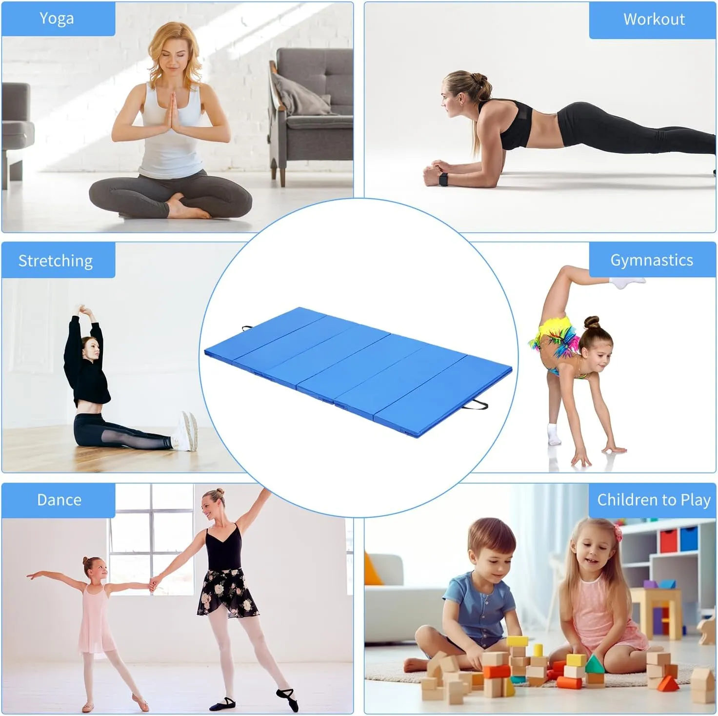ZENOVA Gymnastics Mat 6'x3'x2''/4'x8'x2'' Exercise Mat Gym Mat for Home Aerobics Workout Foldable Tumbling Mat Children Gifts
