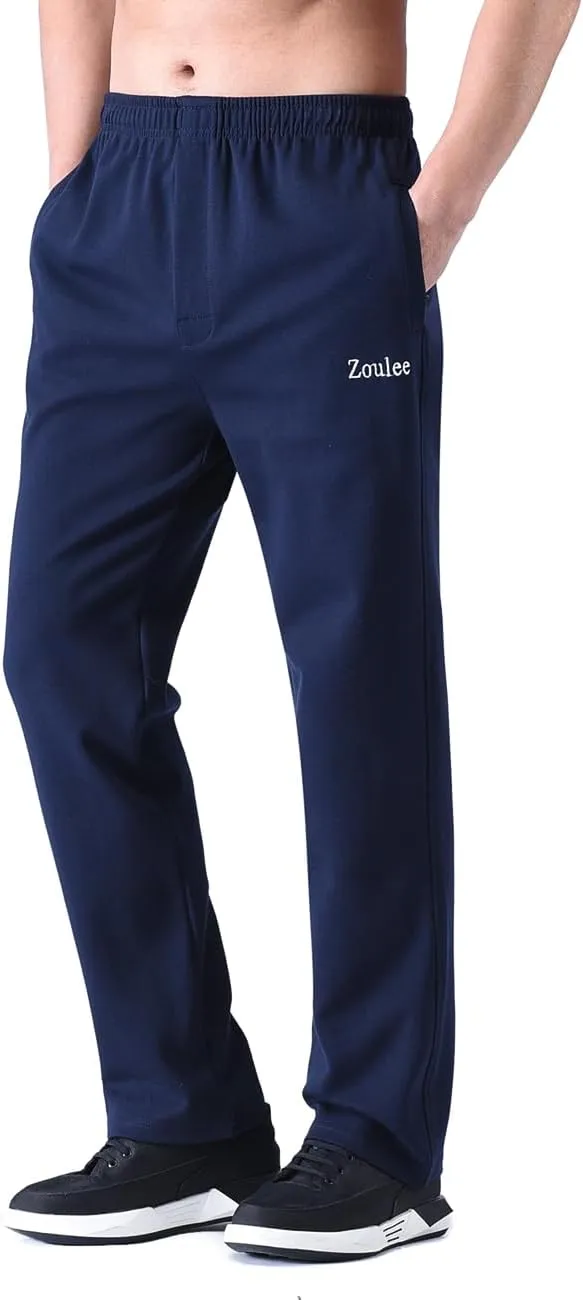 Zoulee Men's Front Zip Open-Bottom Sports Pants Sweatpants Trousers