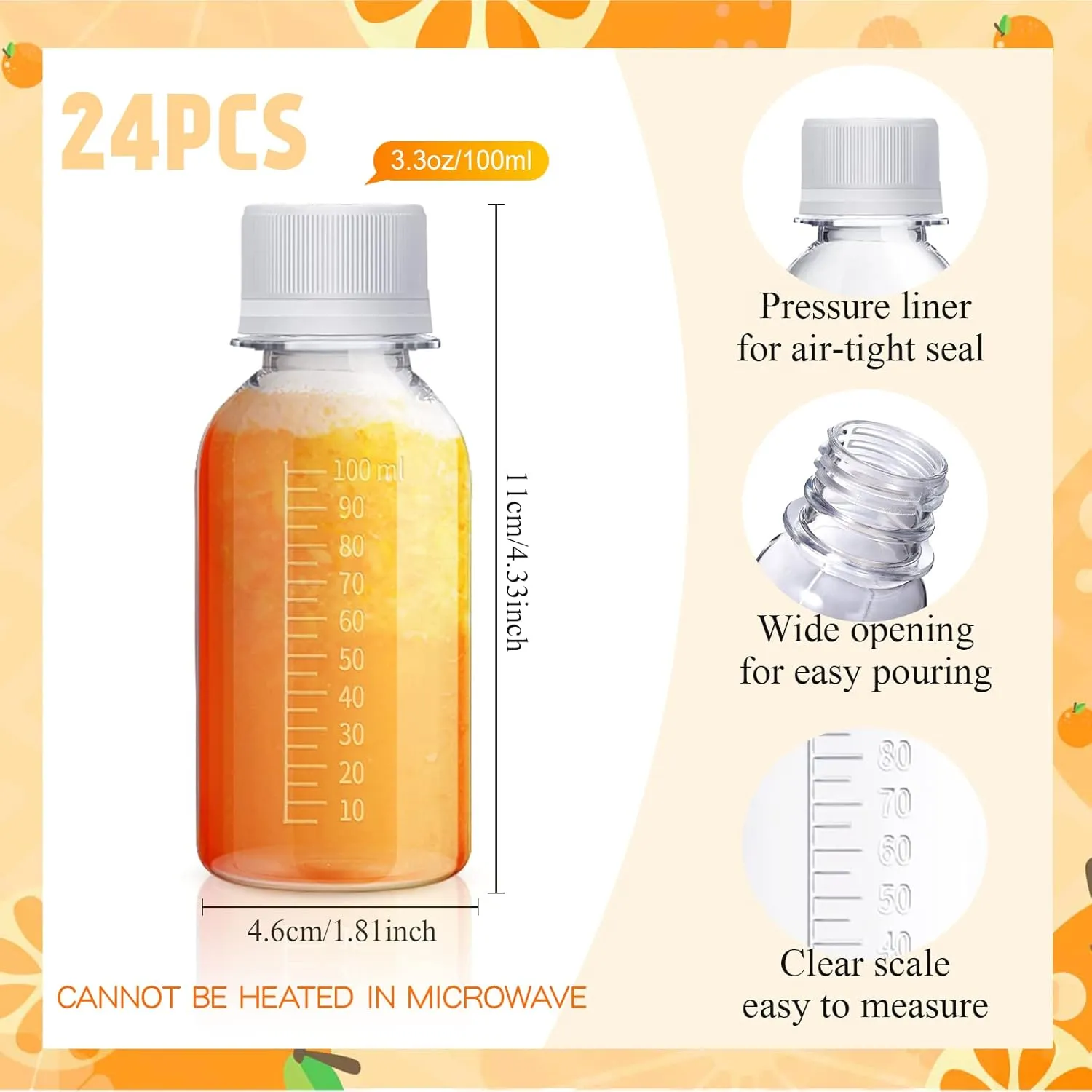 Zubebe 24 Pcs Plastic Bottles with Caps Clear Ginger Shots Bottles with Lids Leak Proof Small Juice for Freezer Mini Water Containers for Drink Milk Beer Coffee Liquid(3.3 oz)