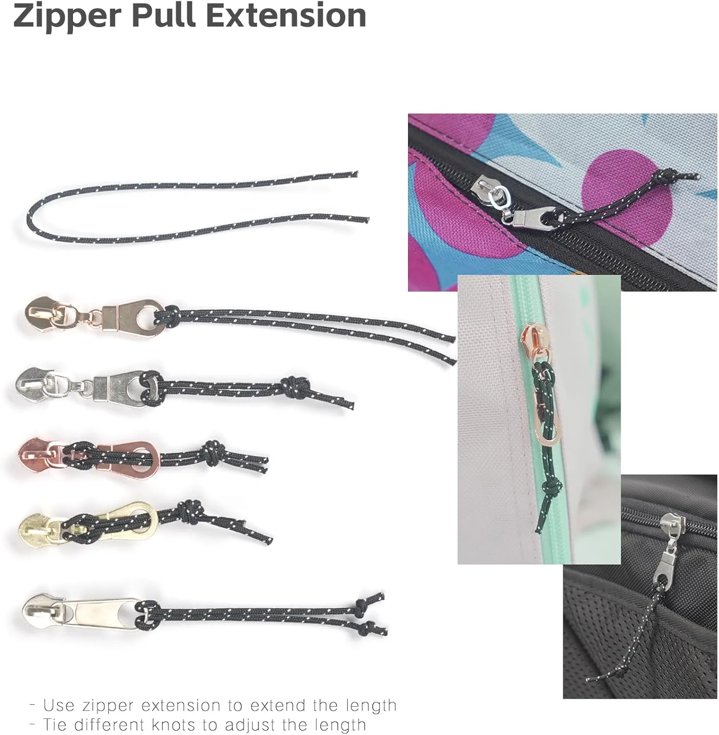 Zynzaoacs Zippers by The Yard 10 Yards Bulk Zippers for Bags and Purses with 25pcs #5 Zipper pulls White Tape with Gun Metal Pull